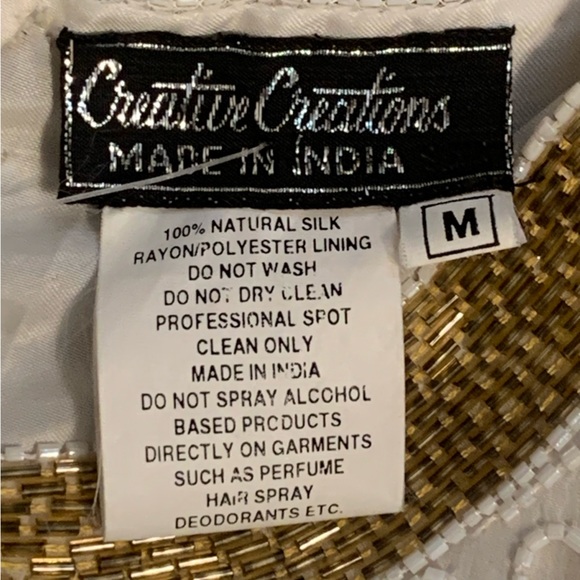 Silk 100% Silk Beaded/Sequins Dress Ivory Medium by Creative Creations - Picture 6 of 7